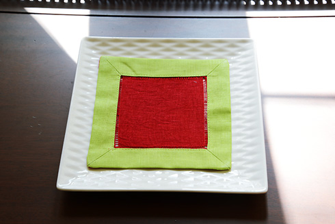 Multicolor Holidady Hemstitch Cocktail Napkin 6" Red & Hot Green